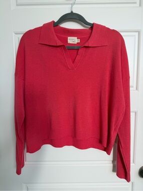 Dreamers by Debut Coral Pink Collared Cropped Sweater Soft Knit S/M NWT